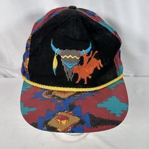 Vintage 90s Longhorn Skull Cowboy Southwestern Horse Hair Hat Cap USA Made Rare